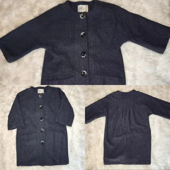 Kensie Navy Tweed Wool Blend Pea Coat - Picture 3 of 8